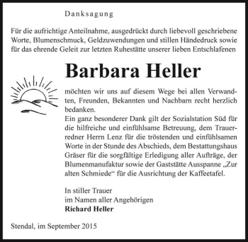 Traueranzeige von Barbara Heller  von Magdeburger Volksstimme