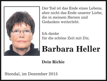 Traueranzeige von Barbara Heller  von Magdeburger Volksstimme