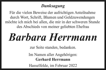 Traueranzeige von Barbara Herrmann  von Magdeburger Volksstimme