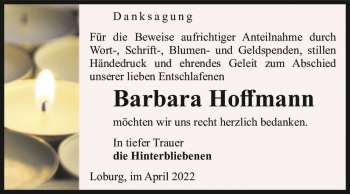 Traueranzeige von Barbara Hoffmann  von Magdeburger Volksstimme