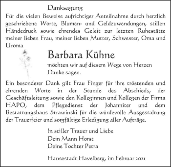Traueranzeige von Barbara Kühne  von Magdeburger Volksstimme