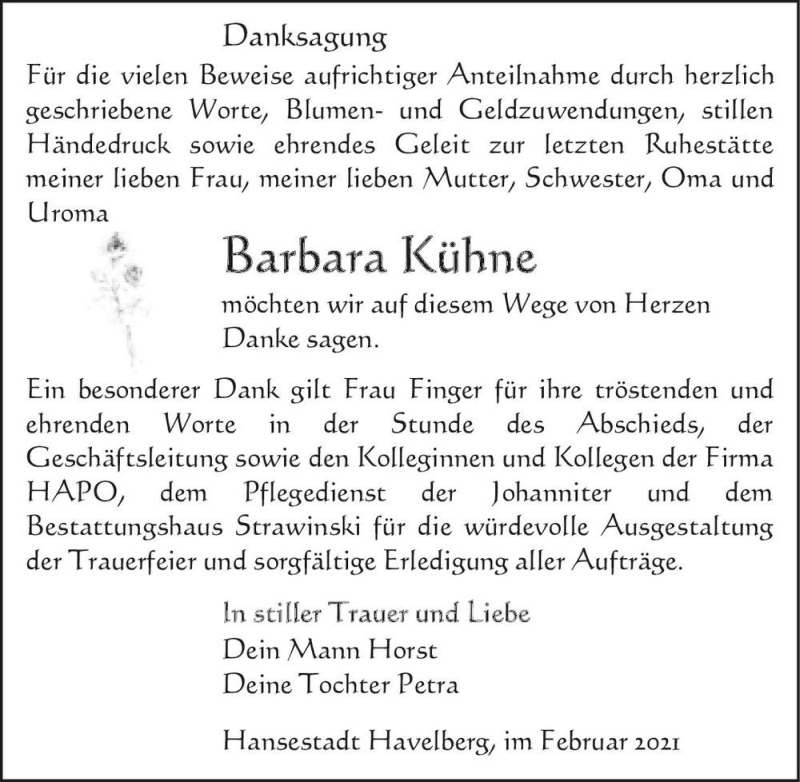  Traueranzeige für Barbara Kühne  vom 17.02.2021 aus Magdeburger Volksstimme