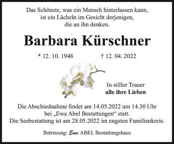 Traueranzeige von Barbara Kürschner  von Magdeburger Volksstimme