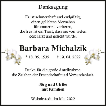 Traueranzeige von Barbara Michalzik  von Magdeburger Volksstimme
