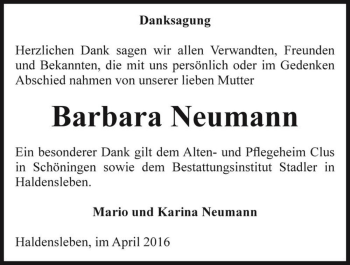 Traueranzeige von Barbara Neumann  von Magdeburger Volksstimme