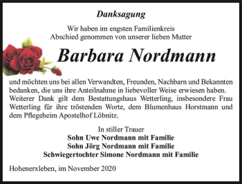 Traueranzeige von Barbara Nordmann  von Magdeburger Volksstimme