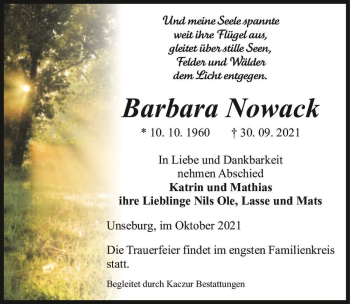 Traueranzeige von Barbara Nowack  von Magdeburger Volksstimme