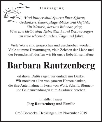 Traueranzeige von Barbara Rautzenberg  von Magdeburger Volksstimme