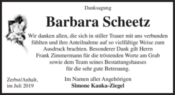 Traueranzeige von Barbara Scheetz  von Magdeburger Volksstimme