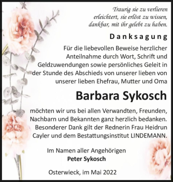 Traueranzeige von Barbara Sykosch  von Magdeburger Volksstimme