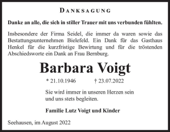 Traueranzeige von Barbara Voigt  von Magdeburger Volksstimme