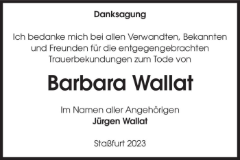 Traueranzeige von Barbara Wallat  von Magdeburger Volksstimme
