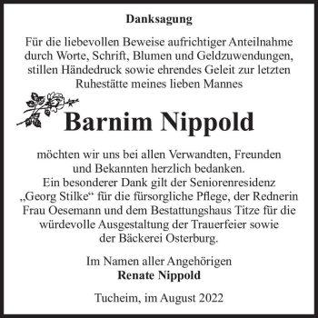 Traueranzeige von Barnim Nippold  von Magdeburger Volksstimme
