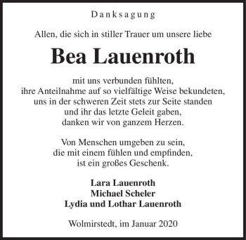 Traueranzeige von Bea Lauenroth  von Magdeburger Volksstimme