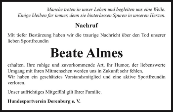 Traueranzeige von Beate Almes  von Magdeburger Volksstimme