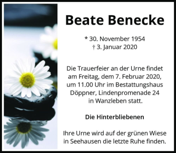 Traueranzeige von Beate Benecke  von Magdeburger Volksstimme