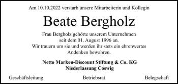Traueranzeige von Beate Bergholz  von Magdeburger Volksstimme