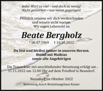 Traueranzeige von Beate Bergholz  von Magdeburger Volksstimme