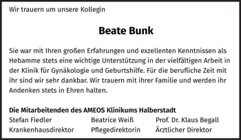 Traueranzeige von Beate Bunk  von Magdeburger Volksstimme
