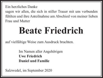 Traueranzeige von Beate Friedrich  von Magdeburger Volksstimme