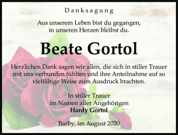 Traueranzeige von Beate Gortol  von Magdeburger Volksstimme