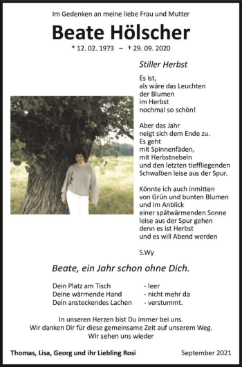 Traueranzeige von Beate Hölscher  von Magdeburger Volksstimme
