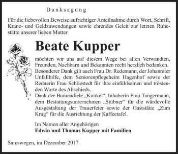 Traueranzeige von Beate Kupper  von Magdeburger Volksstimme