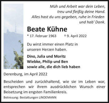 Traueranzeige von Beate Kühne  von Magdeburger Volksstimme