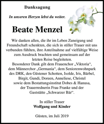 Traueranzeige von Beate Menzel  von Magdeburger Volksstimme