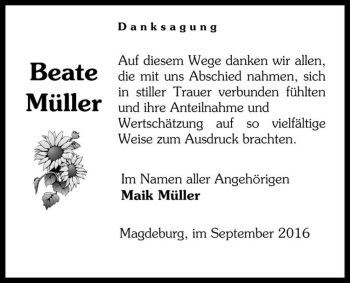 Traueranzeige von Beate Müller  von Magdeburger Volksstimme