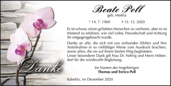 Traueranzeige von Beate Poll (geb. Merkla)  von Magdeburger Volksstimme