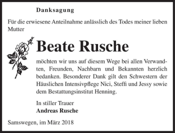 Traueranzeige von Beate Rusche  von Magdeburger Volksstimme