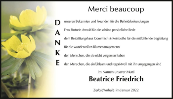 Traueranzeige von Beatrice Friedrich  von Magdeburger Volksstimme