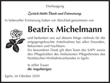 Traueranzeige von Beatrix Michelmann  von Magdeburger Volksstimme
