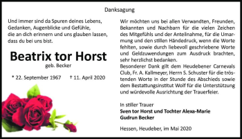 Traueranzeige von Beatrix tor Horst (geb. Becker)  von Magdeburger Volksstimme