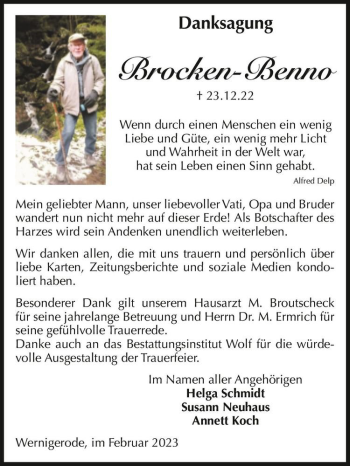 Traueranzeige von Benno  von Magdeburger Volksstimme