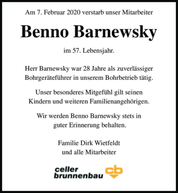 Traueranzeige von Benno Barnewsky  von Magdeburger Volksstimme