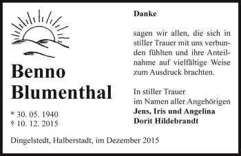 Traueranzeige von Benno Blumenthal  von Magdeburger Volksstimme