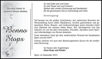 Traueranzeige von Benno Stops  von Magdeburger Volksstimme