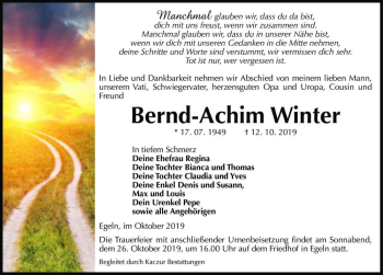 Traueranzeige von Bernd-Achim Winter  von Magdeburger Volksstimme