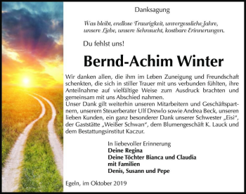 Traueranzeige von Bernd-Achim Winter  von Magdeburger Volksstimme