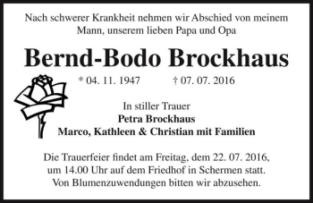 Traueranzeige von Bernd-Bodo Brockhaus  von Magdeburger Volksstimme