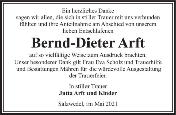 Traueranzeige von Bernd-Dieter Arft  von Magdeburger Volksstimme