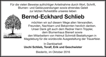 Traueranzeige von Bernd-Eckhard Schlieb  von Magdeburger Volksstimme