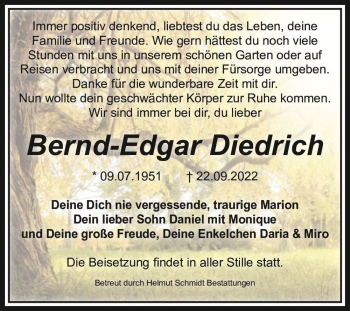 Traueranzeige von Bernd-Edgar Diedrich  von Magdeburger Volksstimme