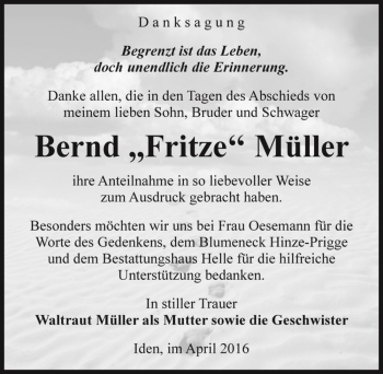 Traueranzeige von Bernd 