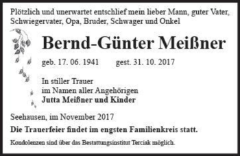 Traueranzeige von Bernd-Günter Meißner  von Magdeburger Volksstimme