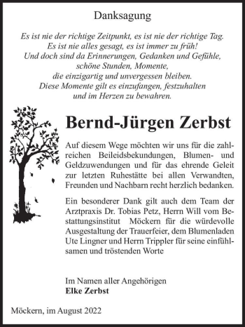 Traueranzeige von Bernd-Jürgen Zerbst  von Magdeburger Volksstimme