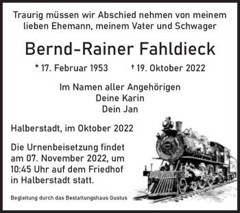 Traueranzeige von Bernd-Rainer Fahldieck  von Magdeburger Volksstimme