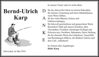Traueranzeige von Bernd-Ulrich Karp  von Magdeburger Volksstimme
